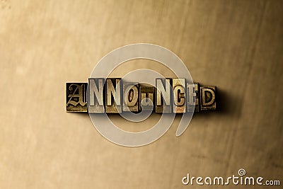 ANNOUNCED - close-up of grungy vintage typeset word on metal backdrop Cartoon Illustration