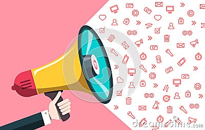 Announcement Concept with Icons and Megaphone. Web Communication Design Vector Illustration