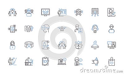 Announcing line icons collection. Reveal, Share, Broadcast, Disclose, Unveil, Announce, Proclaim vector and linear Vector Illustration