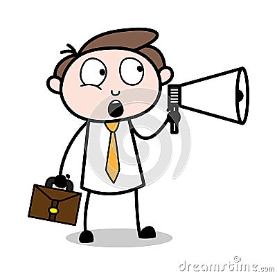 Announcing - Office Businessman Employee Cartoon Vector Illustration Vector Illustration