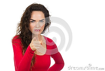 Annoyed angry woman pointing Stock Photo