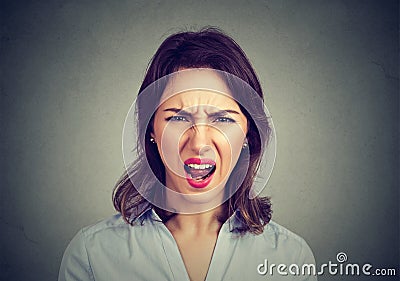 Annoyed angry woman screaming. Negative human emotions Stock Photo