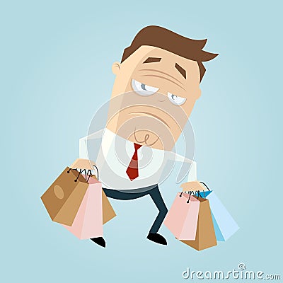 Annoyed cartoon man carrying bags Vector Illustration