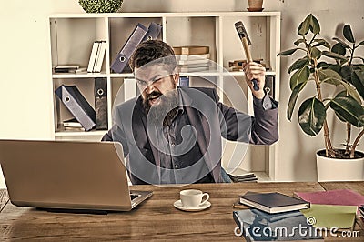 Annoying ads and pop up banners. Slow internet connection. Outdated software. Computer lag. Lagging system. Hate office Stock Photo