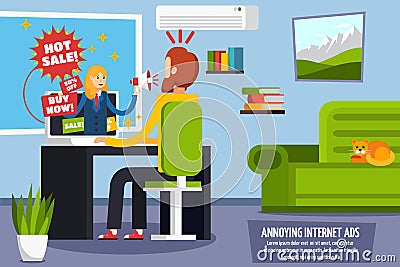 Annoying Intrusive Ads Orthogonal Composition Vector Illustration