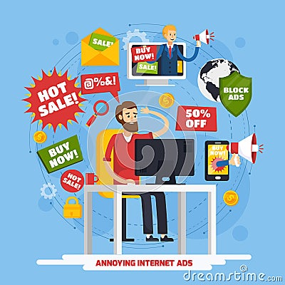 Annoying Intrusive Advertisement Composition Vector Illustration