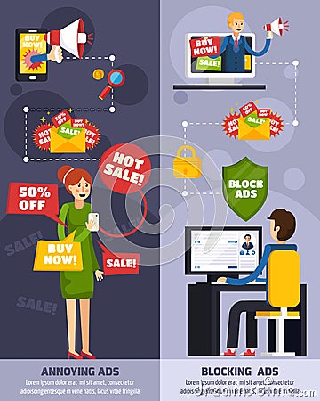 Annoying Intrusive Advertisement Orthogonal Banner Set Vector Illustration