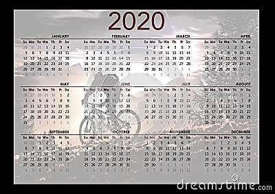 A 2020 annual calendar with a bicycle rider background Stock Photo