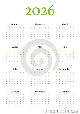 Annual calendar for 2026 Vector Illustration