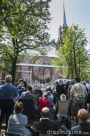 The annual gala men and youths Pilgrimage to Our Lady of Piekary Slaskie. Editorial Stock Photo