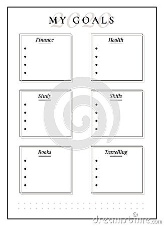 2020 annual goal spread minimalist planner page design Vector Illustration