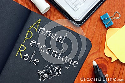 Annual percentage rate APR is shown on the conceptual business photo Stock Photo