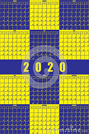 2020 Annual Planner Calendar big impact editable space blue yellow Vector Illustration