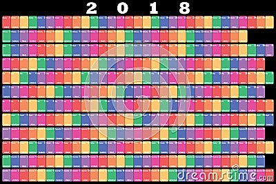 2018 Annual Planner with color space for each weekday Vector Illustration