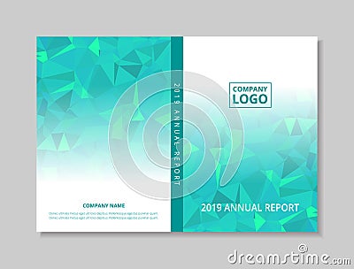 Annual report 2019 book design front and back cover template, blue green abstract low polygon on white background Vector Illustration