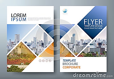 Blue annual report brochure flyer design template, Leaflet presentation, book cover, layout in A4 size. cityscape image. Vector. Vector Illustration