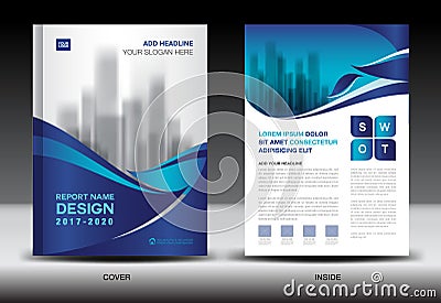 Annual report brochure flyer template, Blue cover design Vector Illustration