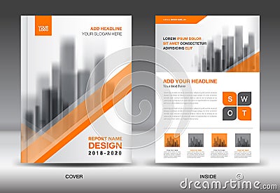 Annual report brochure flyer template, Orange cover design Vector Illustration