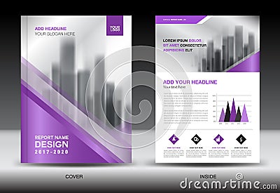 Annual report brochure flyer template, Purple cover design Vector Illustration