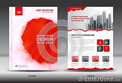 Annual report brochure flyer template, red cover design Vector Illustration