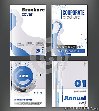 Annual report cover set. Blue Brochure template vector design.nGraphic design element with wave and circle technology Vector Illustration