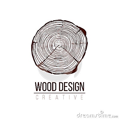 Annual tree growth rings logo, cross-section of a tree trunk. Stock Vector illustration isolated on white background Cartoon Illustration