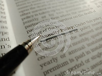 annuity policy text written on book page underlined text form Stock Photo