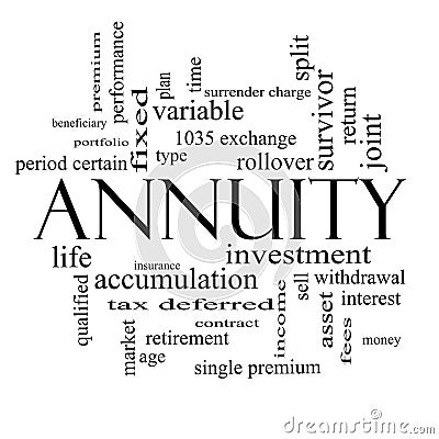 Annuity Word Cloud Concept in black and white Stock Photo