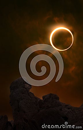 Annular Eclipse Fire Sky Stock Photo