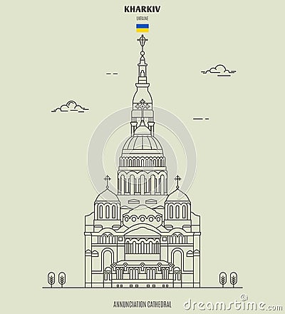 Annunciation Cathedral in Kharkiv, Ukraine. Landmark icon Vector Illustration