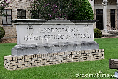 Annunciation Greek Orthodox Church Sign, Memphis, TN. Editorial Stock Photo