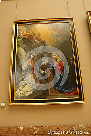 The Annunciation oil painting at Louvre museum in Paris Editorial Stock Photo