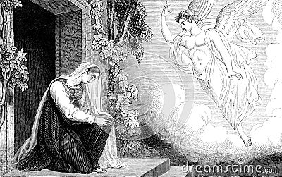 Annunciation to the Virgin Mary Cartoon Illustration