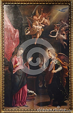 Annunciation to the Virgin Mary by Santi di Tito, Santa Maria Novella church in Florence Editorial Stock Photo