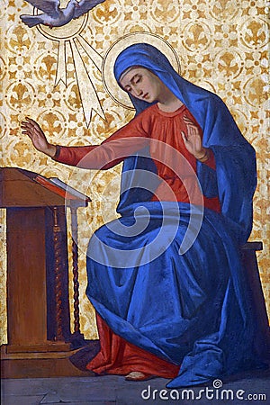 Annunciation of the Virgin Mary, detail of Iconostasis in Greek Catholic Co-cathedral of Saints Cyril and Methodius in Zagreb Stock Photo