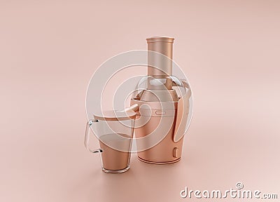 Anodized Rose Gold Material single color kitchen appliance, Juicer, on light pinkish color background, 3d rendering, utensil Stock Photo