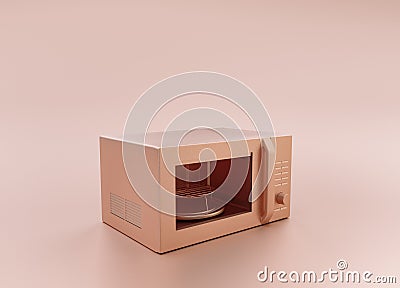 Anodized Rose Gold Material single color kitchen appliance, Microwave, on light pinkish color background, 3d rendering, utensil Stock Photo