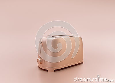 Anodized Rose Gold Material single color metallic shiny kitchen appliance, Toaster, on light pinkish color background, 3d Stock Photo