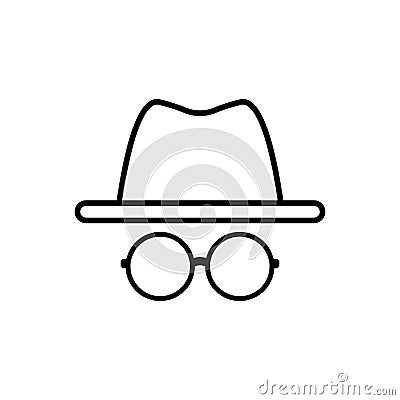 Anonym icon in outline style. Hat with glasses. Vector Illustration