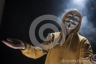 Anonymous activist hacker with mask studio shot Editorial Stock Photo