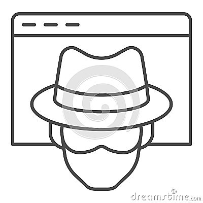 Anonymous browser thin line icon. Window with malefactor incognito net surfer. Data security vector design concept Vector Illustration