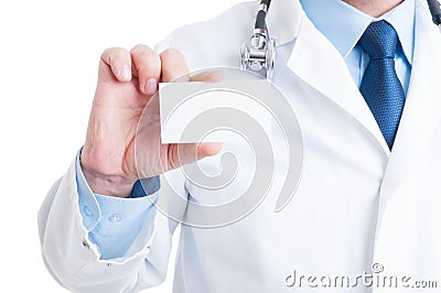 Anonymous doctor or medic showing blank business card Stock Photo