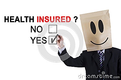 Anonymous entrepreneur agrees about health insured Stock Photo