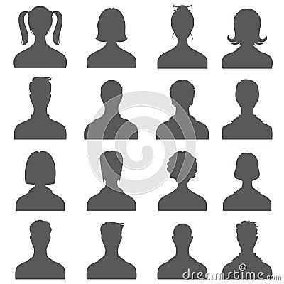 Anonymous face people heads vector silhouettes. Monochrome business user profiles Vector Illustration