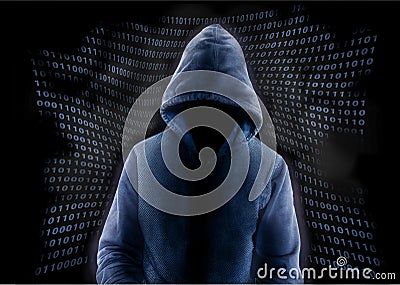 Anonymous hacker and binary code Stock Photo