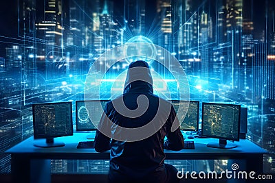 Anonymous hacker. Concept of dark web, cybercrime, cyberattack, etc. AI generated image Stock Photo