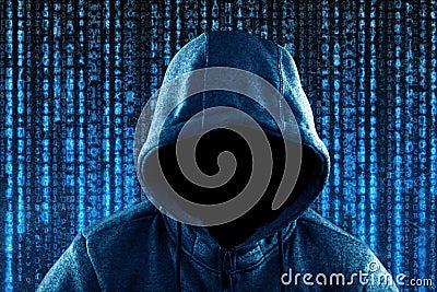 Anonymous hooded computer hacker portrait Stock Photo