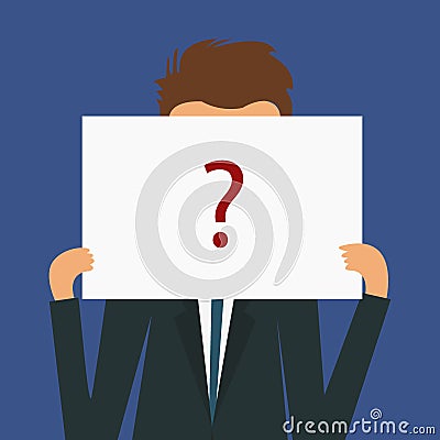 Anonymous man with red question mark. Not identified person by name. Unknown faceless user Vector Illustration