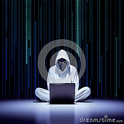 Modernized hacker with hoodie. Concept of dark web, cybercrime, cyberattack. AI generated image Stock Photo