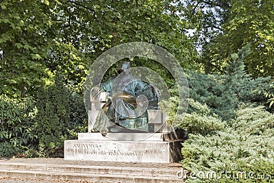 Anonymous Notary of King Bela statue in Budapest, Hungary. Editorial Stock Photo